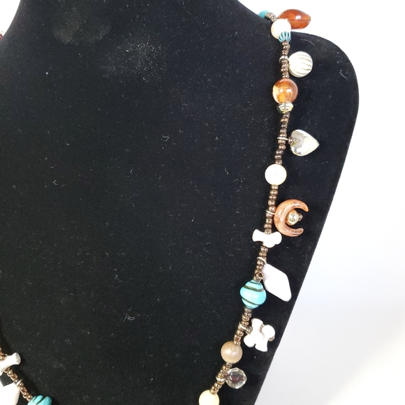 Vintage Collections Ward Beaded Necklace Brown Beige Blue Shell Look - Picture 4 of 10